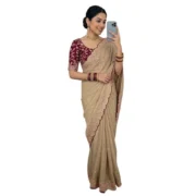 Generic Women's Star Georgette Embroidered Saree With Unstitched Blouse 5.5Mtr (Beige) - Image 4