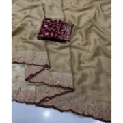 Generic Women's Star Georgette Embroidered Saree With Unstitched Blouse 5.5Mtr (Beige) - Image 2