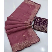 Generic Women's Star Georgette Embroidered Saree With Unstitched Blouse 5.5Mtr (Pink) - Image 6