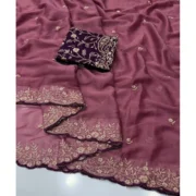 Generic Women's Star Georgette Embroidered Saree With Unstitched Blouse 5.5Mtr (Pink) - Image 5