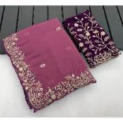 Generic Women's Star Georgette Embroidered Saree With Unstitched Blouse 5.5Mtr (Pink) - Image 3