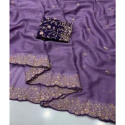 Generic Women's Star Georgette Embroidered Saree With Unstitched Blouse 5.5Mtr (Purple) - Image 5