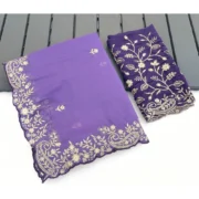Generic Women's Star Georgette Embroidered Saree With Unstitched Blouse 5.5Mtr (Purple) - Image 3