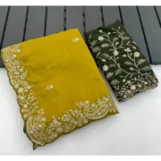 Generic Women's Star Georgette Embroidered Saree With Unstitched Blouse 5.5Mtr (Mustard Yellow) - Image 3