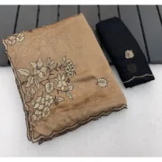 Generic Women's Viscose Silk Embroidered Saree With Unstitched Blouse 5.5Mtr (Gold)