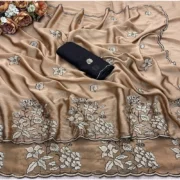 Generic Women's Viscose Silk Embroidered Saree With Unstitched Blouse 5.5Mtr (Gold) - Image 2