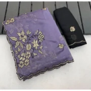 Generic Women's Viscose Silk Embroidered Saree With Unstitched Blouse 5.5Mtr (Purple)