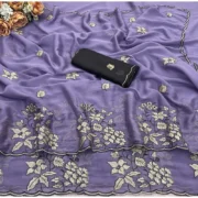 Generic Women's Viscose Silk Embroidered Saree With Unstitched Blouse 5.5Mtr (Purple) - Image 2