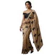 Generic Women's Viscose Silk Embroidered Saree With Unstitched Blouse 5.5Mtr (Beige) - Image 6