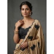 Generic Women's Viscose Silk Embroidered Saree With Unstitched Blouse 5.5Mtr (Beige) - Image 4