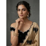 Generic Women's Viscose Silk Embroidered Saree With Unstitched Blouse 5.5Mtr (Beige) - Image 3