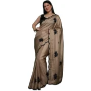 Generic Women's Viscose Silk Embroidered Saree With Unstitched Blouse 5.5Mtr (Beige) - Image 4