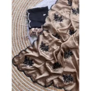 Generic Women's Viscose Silk Embroidered Saree With Unstitched Blouse 5.5Mtr (Beige) - Image 2