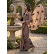 Generic Women's Viscose Silk Embroidered Saree With Unstitched Blouse 5.5Mtr (Brown) - Image 2