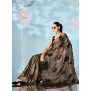 Generic Women's Viscose Silk Embroidered Saree With Unstitched Blouse 5.5Mtr (Beige) - Image 3
