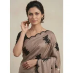 Generic Women's Viscose Silk Embroidered Saree With Unstitched Blouse 5.5Mtr (Beige)