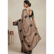 Generic Women's Viscose Silk Embroidered Saree With Unstitched Blouse 5.5Mtr (Beige) - Image 3