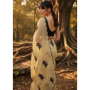 Generic Women's Viscose Silk Embroidered Saree With Unstitched Blouse 5.5Mtr (Beige) - Image 4