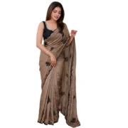 Generic Women's Viscose Silk Embroidered Saree With Unstitched Blouse 5.5Mtr (Brown) - Image 4