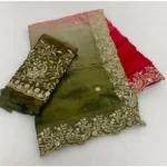 Generic Women's Satin Embellished Saree With Unstitched Blouse 5.5Mtr (Multicolor)