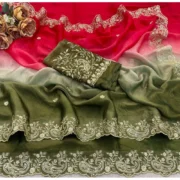 Generic Women's Satin Embellished Saree With Unstitched Blouse 5.5Mtr (Multicolor) - Image 2