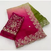 Generic Women's Satin Embellished Saree With Unstitched Blouse 5.5Mtr (Multicolor)