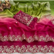 Generic Women's Satin Embellished Saree With Unstitched Blouse 5.5Mtr (Multicolor) - Image 2
