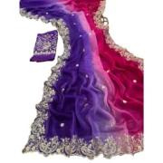 Generic Women's Satin Embellished Saree With Unstitched Blouse 5.5Mtr (Multicolor) - Image 3
