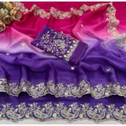 Generic Women's Satin Embellished Saree With Unstitched Blouse 5.5Mtr (Multicolor) - Image 2