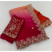 Generic Women's Satin Embellished Saree With Unstitched Blouse 5.5Mtr (Multicolor)