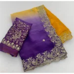 Generic Women's Satin Embellished Saree With Unstitched Blouse 5.5Mtr (Multicolor)