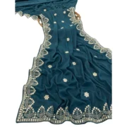 Generic Women's Georgette Embellished Saree With Unstitched Blouse 5.5Mtr (Blue) - Image 4