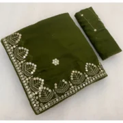 Generic Women's Georgette Embellished Saree With Unstitched Blouse 5.5Mtr (Green)