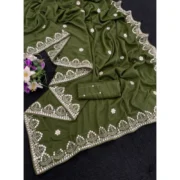Generic Women's Georgette Embellished Saree With Unstitched Blouse 5.5Mtr (Green) - Image 3