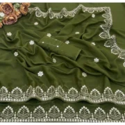Generic Women's Georgette Embellished Saree With Unstitched Blouse 5.5Mtr (Green) - Image 2