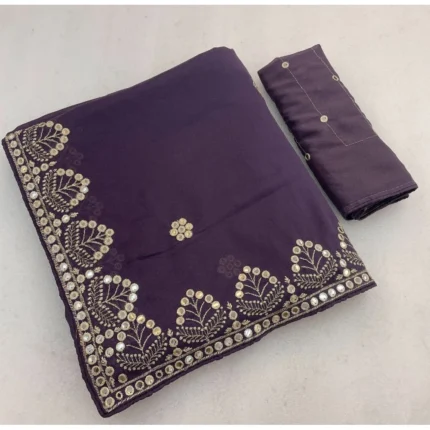 Generic Women's Georgette Embellished Saree With Unstitched Blouse 5.5Mtr (Levander)