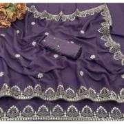 Generic Women's Georgette Embellished Saree With Unstitched Blouse 5.5Mtr (Levander) - Image 2