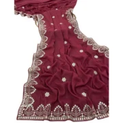 Generic Women's Georgette Embellished Saree With Unstitched Blouse 5.5Mtr (Maroon) - Image 4