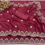 Generic Women's Georgette Embellished Saree With Unstitched Blouse 5.5Mtr (Maroon) - Image 2
