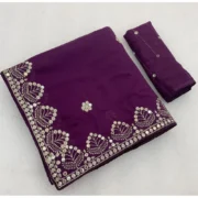 Generic Women's Georgette Embellished Saree With Unstitched Blouse 5.5Mtr (Purple)