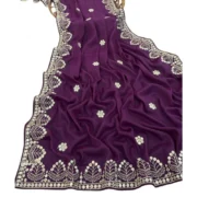 Generic Women's Georgette Embellished Saree With Unstitched Blouse 5.5Mtr (Purple) - Image 4