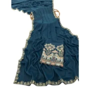 Generic Women's Art Silk Embroidered Saree With Unstitched Blouse 5.5Mtr (Blue) - Image 3