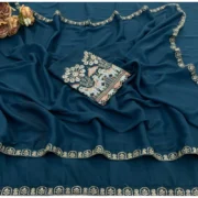 Generic Women's Art Silk Embroidered Saree With Unstitched Blouse 5.5Mtr (Blue) - Image 2