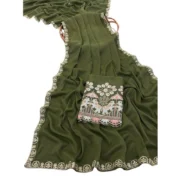 Generic Women's Art Silk Embroidered Saree With Unstitched Blouse 5.5Mtr (Green) - Image 3