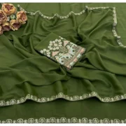 Generic Women's Art Silk Embroidered Saree With Unstitched Blouse 5.5Mtr (Green) - Image 2