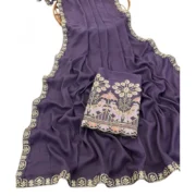 Generic Women's Art Silk Embroidered Saree With Unstitched Blouse 5.5Mtr (Lavender) - Image 3