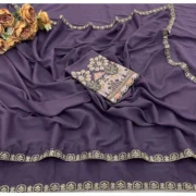 Generic Women's Art Silk Embroidered Saree With Unstitched Blouse 5.5Mtr (Lavender) - Image 2