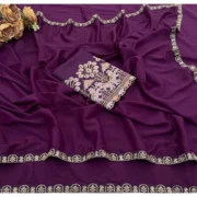 Generic Women's Art Silk Embroidered Saree With Unstitched Blouse 5.5Mtr (Purple) - Image 2