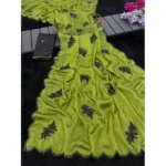 Generic Women's Viscose Silk Embroidered Saree With Unstitched Blouse 5.5Mtr (Green)