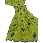 Generic Women's Viscose Silk Embroidered Saree With Unstitched Blouse 5.5Mtr (Green) - Image 3
